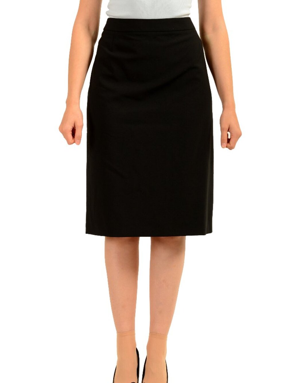 Hugo Boss Women's "Vilea" Black Wool Straight Pencil Skirt US 12 IT 48